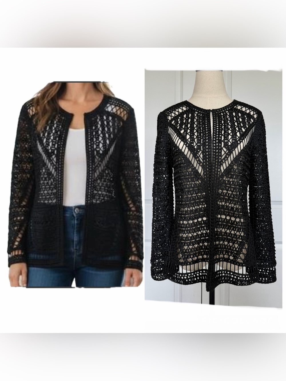 berek Black Crochet Open-Front Women's Cardigan Size: M